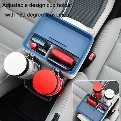 Car Armrest Storage Box ABS Tissue Case Organizer with Foldable Cup Holder