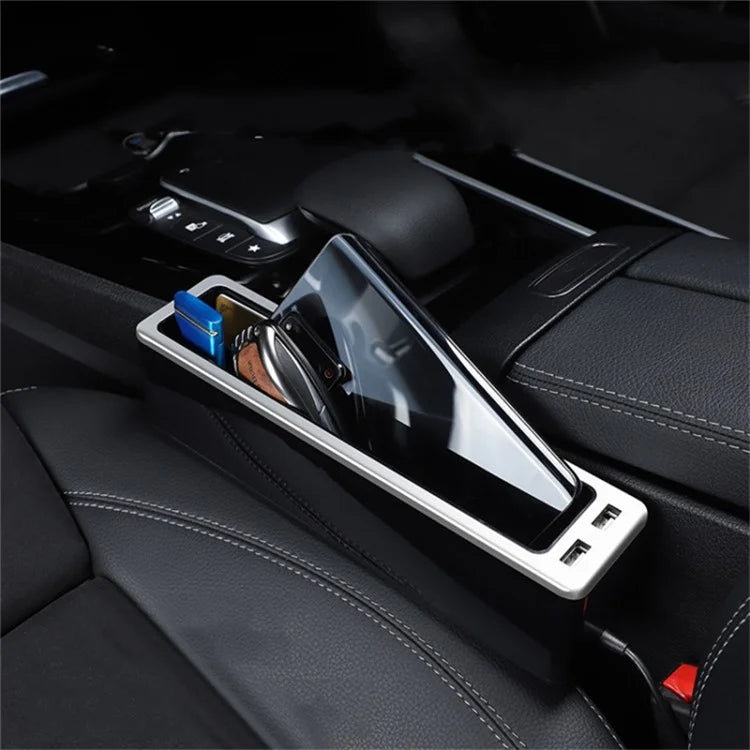 ABS+Metal Car Seat Gap Storage Box Phone Keys Cards Organizer Case with Dual USB Port