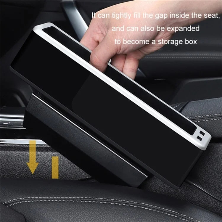 ABS+Metal Car Seat Gap Storage Box Phone Keys Cards Organizer Case with Dual USB Port