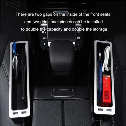 ABS+Metal Car Seat Gap Storage Box Phone Keys Cards Organizer Case with Dual USB Port