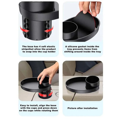 SD-1043 Multi-function Organizer Table Car Cup Holder Expander with Rotating Tray