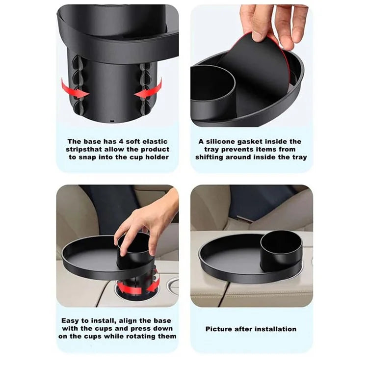 SD-1043 Multi-function Organizer Table Car Cup Holder Expander with Rotating Tray