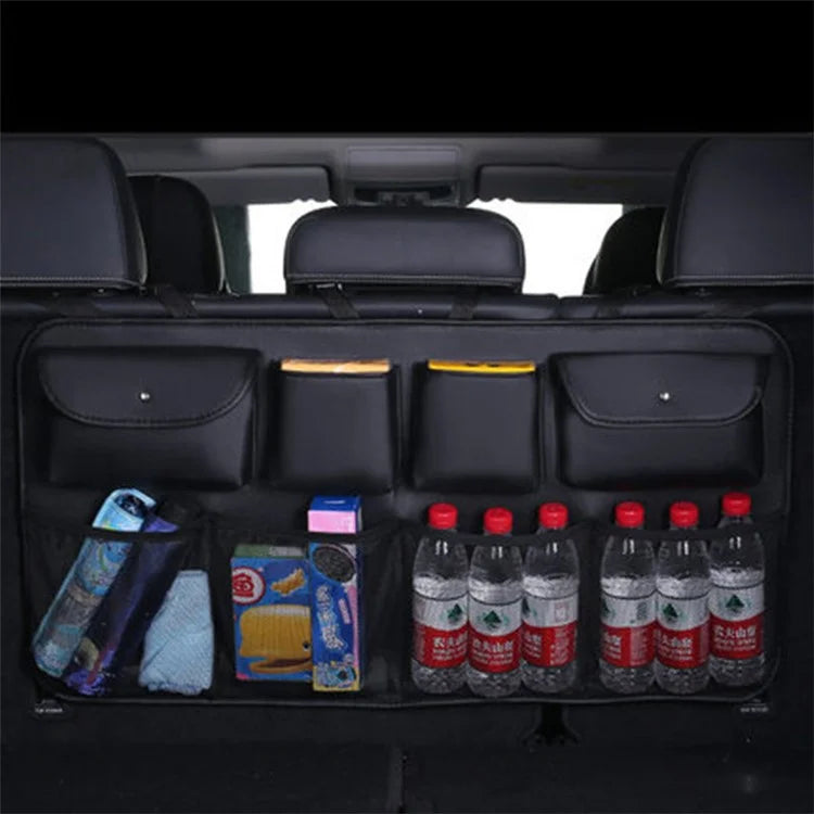 Car Trunk Leather Storage Bag Large Capacity Automotive Backseat Organizer (Mesh Style)