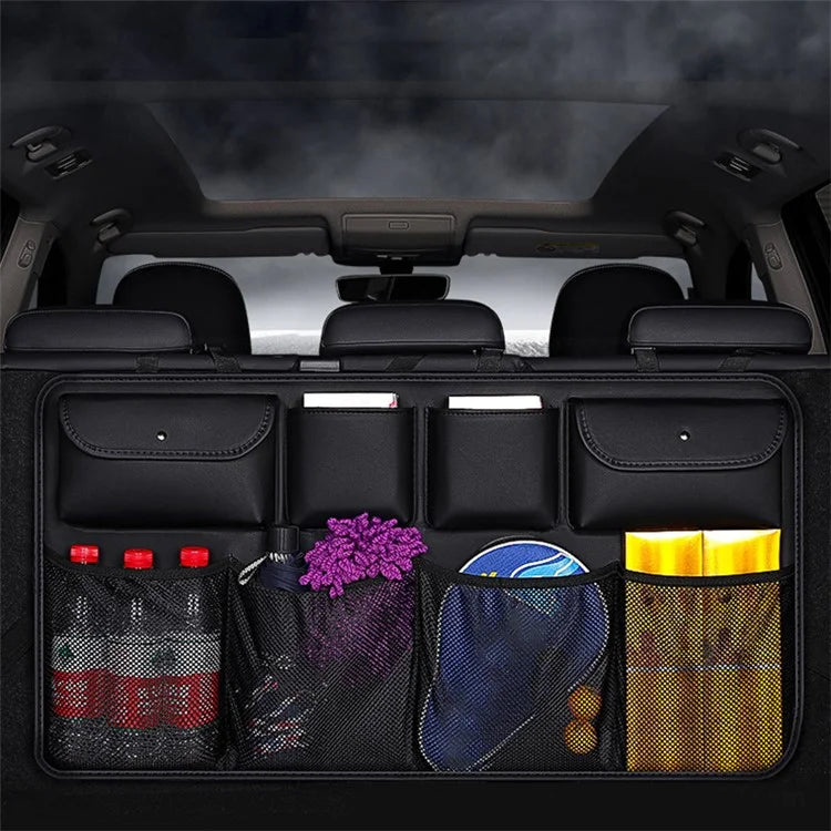 Car Trunk Leather Storage Bag Large Capacity Automotive Backseat Organizer (Mesh Style)