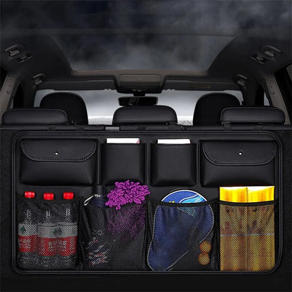 Car Trunk Leather Storage Bag Large Capacity Automotive Backseat Organizer (Mesh Style)