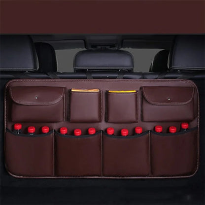 Leather Car Back Seat Storage Bag Automotive Seat Back Organizer for Bottle, Snack, Napkin