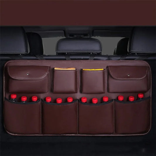 Leather Car Back Seat Storage Bag Automotive Seat Back Organizer for Bottle, Snack, Napkin