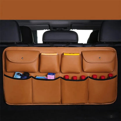 Leather Car Back Seat Storage Bag Automotive Seat Back Organizer for Bottle, Snack, Napkin
