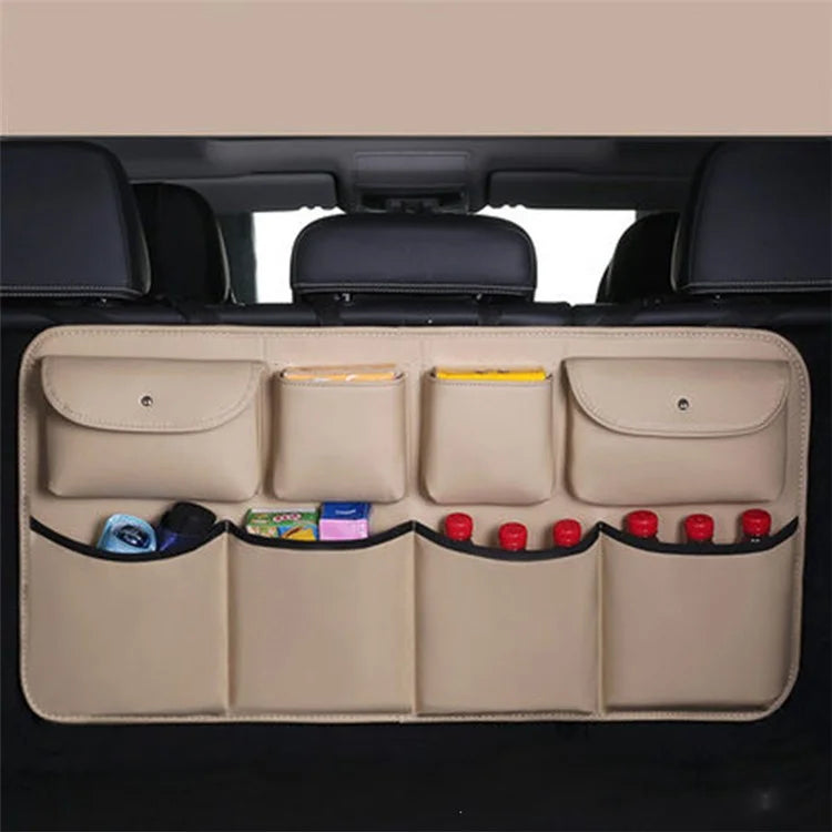 Leather Car Back Seat Storage Bag Automotive Seat Back Organizer for Bottle, Snack, Napkin