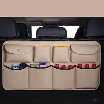 Leather Car Back Seat Storage Bag Automotive Seat Back Organizer for Bottle, Snack, Napkin