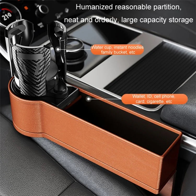 Car Seat Gap Filler Cup Holder ABS+PU Leather Auto Crevice Storage Organizer Box, Driver Side