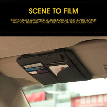 Car Sun Visor Storage Bag PU Leather Cards Bills Driver License Holder Bag
