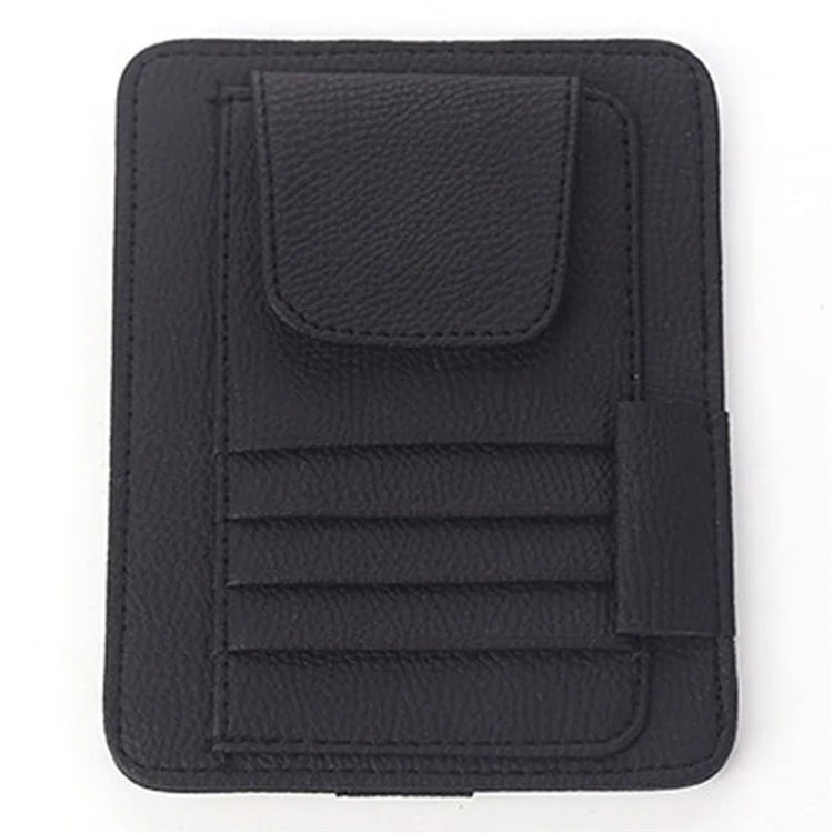 Car Sun Visor Storage Bag Litchi Texture PU Leather Cards Bills Glasses Holder