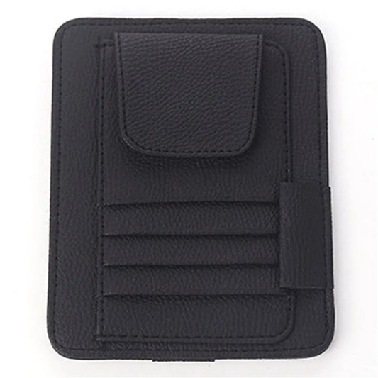 Car Sun Visor Storage Bag Litchi Texture PU Leather Cards Bills Glasses Holder