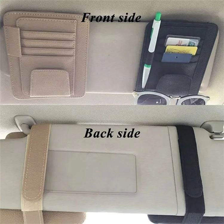 Car Sun Visor Storage Bag Litchi Texture PU Leather Cards Bills Glasses Holder
