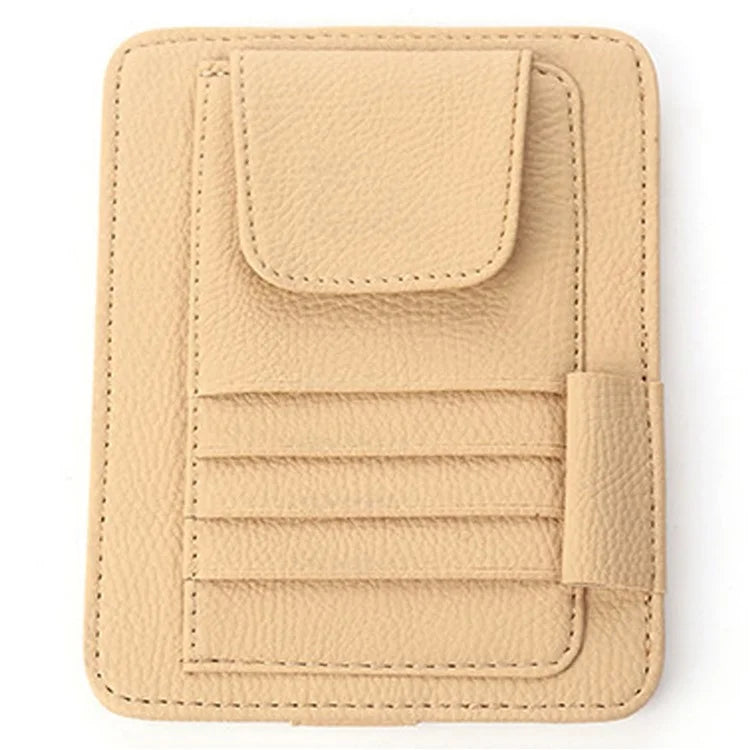 Car Sun Visor Storage Bag Litchi Texture PU Leather Cards Bills Glasses Holder