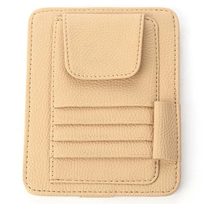 Car Sun Visor Storage Bag Litchi Texture PU Leather Cards Bills Glasses Holder