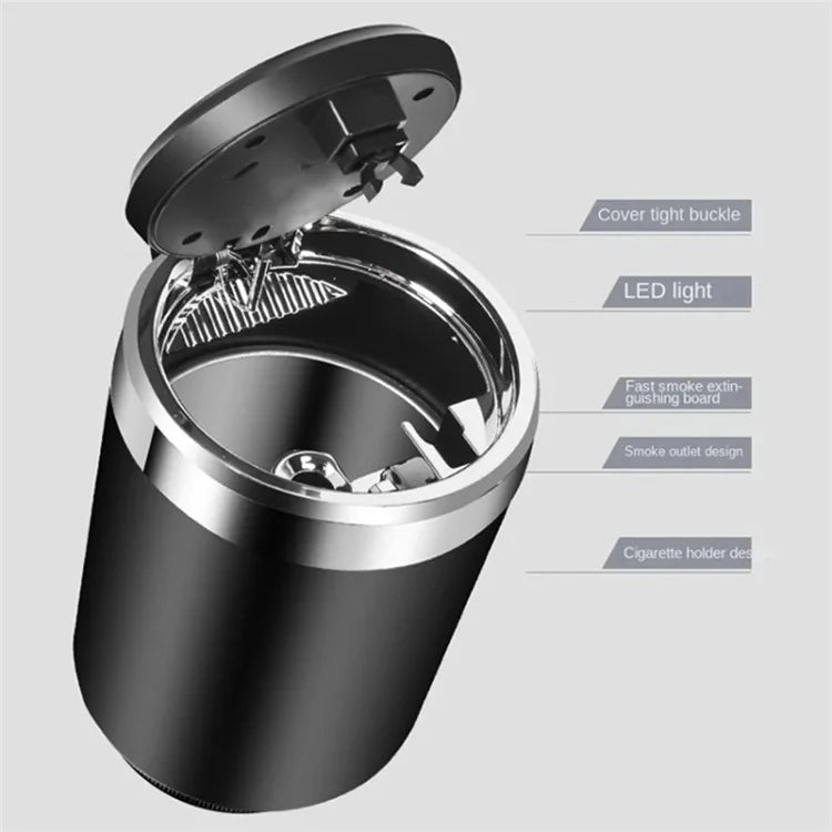 ABS+Metal Liner LED Light Car Ashtray Vehicle Interior Garbage Can Ashtray with Lid
