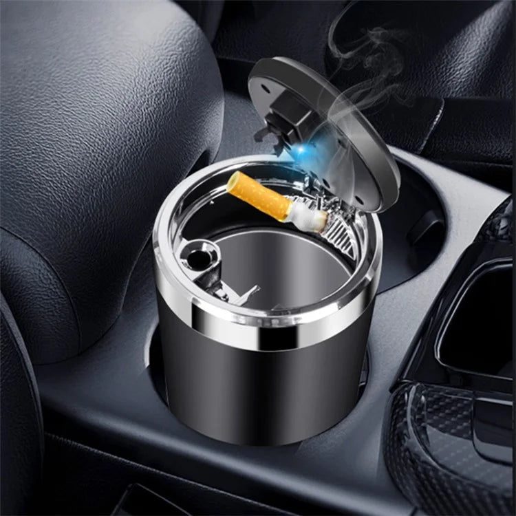 ABS+Metal Liner LED Light Car Ashtray Vehicle Interior Garbage Can Ashtray with Lid