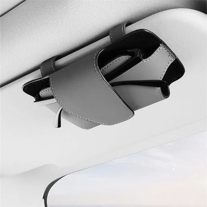 Nappa Texture PU Leather Car Glasses Storage Case Sun Visor Clip Sunglasses Holder