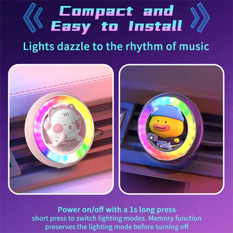 ICARER FAMILY Cartoon Animal Car Air Vent Clip Aroma Rhythm Light Interior Decor