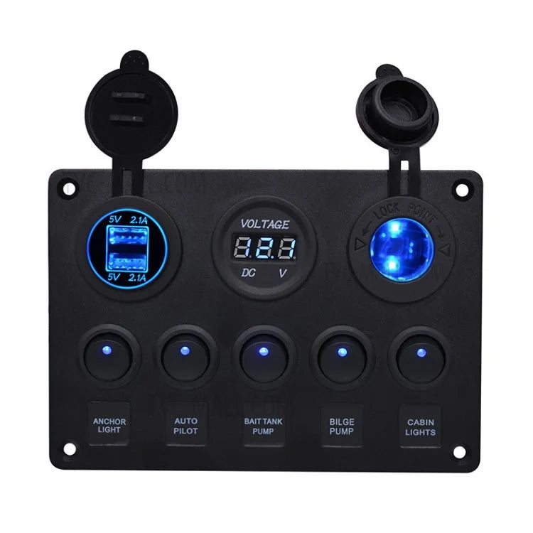 WUPP Car Yacht Combination Switch Round 5-Position Dual USB Car Charger Voltmeter Control Panel Switch