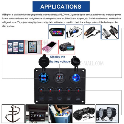 WUPP Car Yacht Combination Switch Round 5-Position Dual USB Car Charger Voltmeter Control Panel Switch