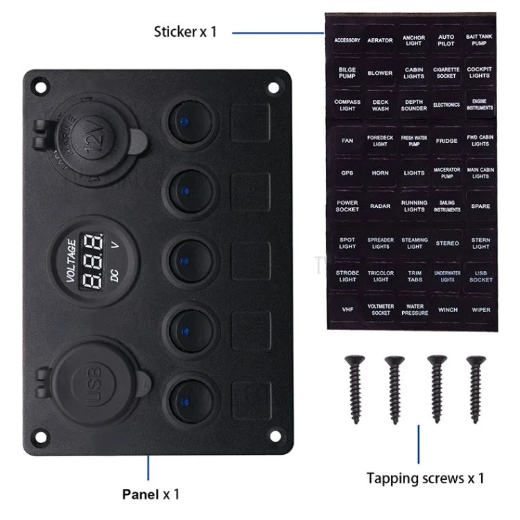 WUPP Car Yacht Combination Switch Round 5-Position Dual USB Car Charger Voltmeter Control Panel Switch