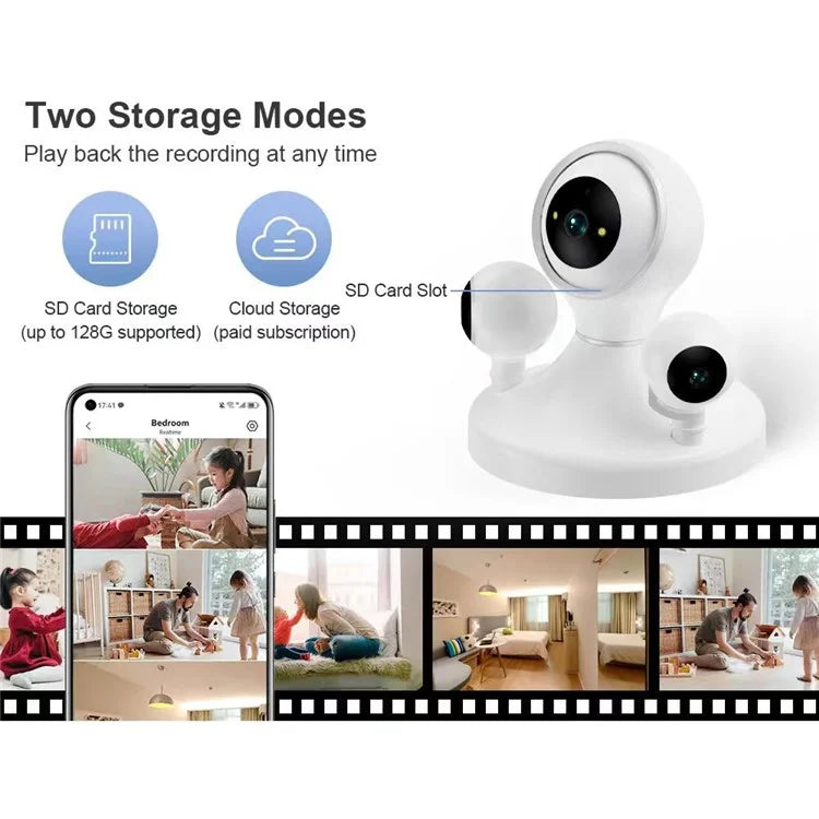 HD WiFi Camera Motion Detection Night Vision 3-Lens Home Security Camera, No Memory Card