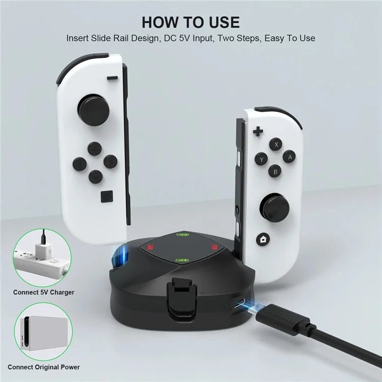 TOPWOLF HS-SW139 For Nintendo Switch / Switch OLED Joy-Con Controllers 4-in-1 Charging Dock Station
