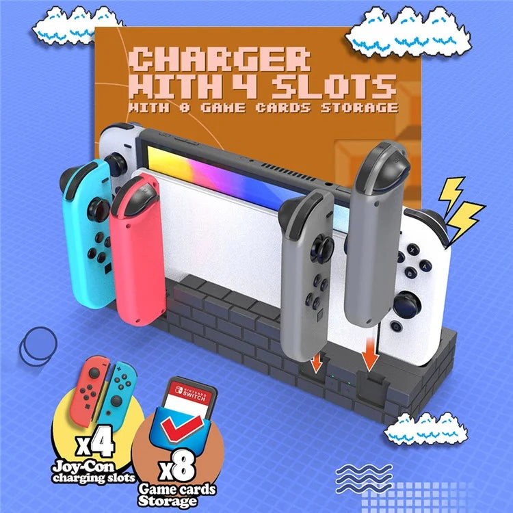 TOPWOLF HS-SW488 For Nintendo Switch / Switch OLED Joy-Con Controllers Charging Dock Game Card Holder