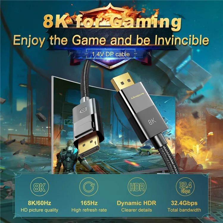 MINDPURE DP002 5m Displayport 1.4 Cable 32.4Gbps 8K 60Hz DP to DP Male to Male Wire