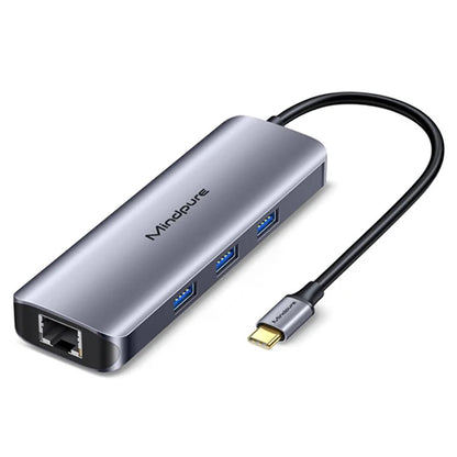 MINDPURE HU010 8-in-1 USB-C Hub Aluminum Alloy Laptop Docking Station, USB3.0x3+HD+PD+SD+TF+RJ45
