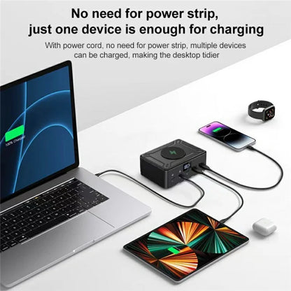 818D Digital Display 3 Type-C + 2 USB 190W High Power Desktop Charger Support Qi Wireless Charging