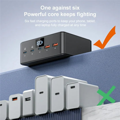 818D Digital Display 3 Type-C + 2 USB 190W High Power Desktop Charger Support Qi Wireless Charging