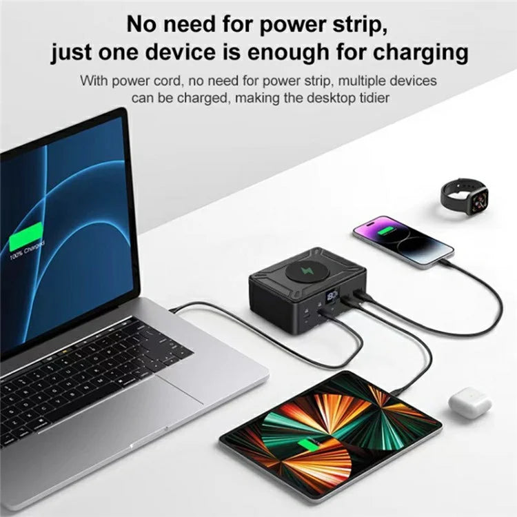 818D Digital Display 3 Type-C + 2 USB 190W High Power Desktop Charger Support Qi Wireless Charging