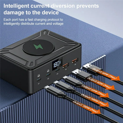 818D Digital Display 3 Type-C + 2 USB 190W High Power Desktop Charger Support Qi Wireless Charging