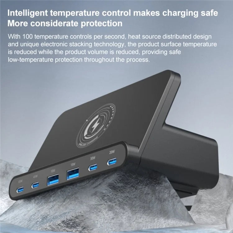 818D 160W 4 Type-C + 2 USB Portable GaN Desktop Charger Support Qi Wireless Charging