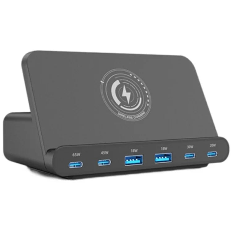 818D 160W 4 Type-C + 2 USB Portable GaN Desktop Charger Support Qi Wireless Charging