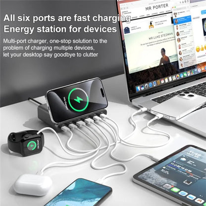 818D 160W 4 Type-C + 2 USB Portable GaN Desktop Charger Support Qi Wireless Charging