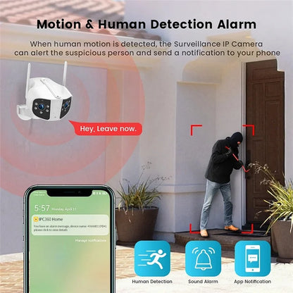 K13 Dual-lens Panoramic View Motion Detection Night Vision Camera Support Two-way Intercom