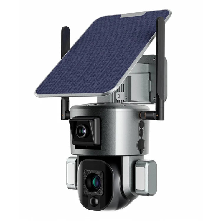 Y5 Dual Lens Solar Security Camera 8MP Night Vision Wireless Surveillance Camera with 4X Zoom