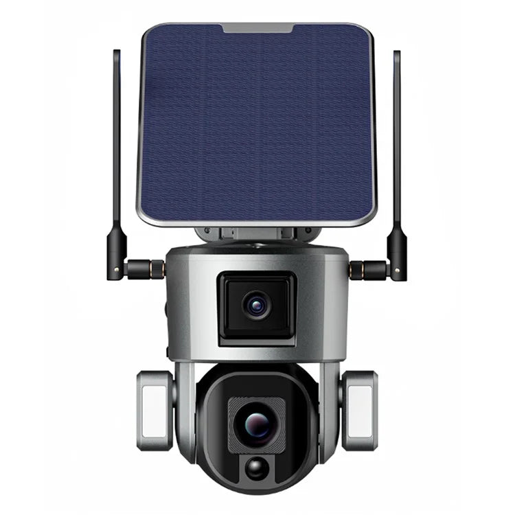 Y5 Dual Lens Solar Security Camera 8MP Night Vision Wireless Surveillance Camera with 4X Zoom