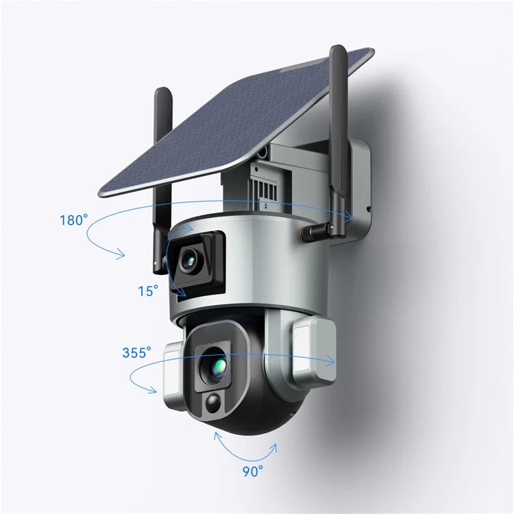 Y5 Dual Lens Solar Security Camera 8MP Night Vision Wireless Surveillance Camera with 4X Zoom
