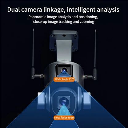 Y5 Dual Lens Solar Security Camera 8MP Night Vision Wireless Surveillance Camera with 4X Zoom