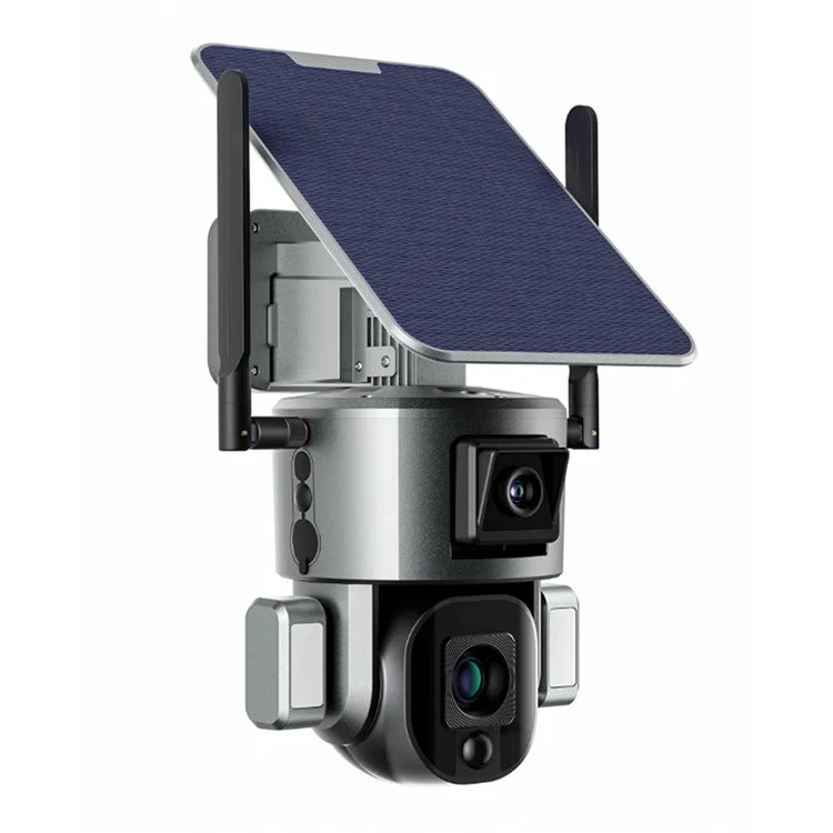 8MP WiFi Wireless Solar Camera PIR Motion Detection Two-Way Audio Fixed Focus Dual Lens Camera