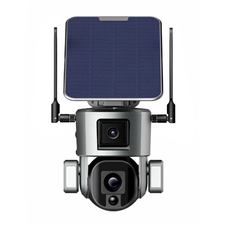 8MP WiFi Wireless Solar Camera PIR Motion Detection Two-Way Audio Fixed Focus Dual Lens Camera
