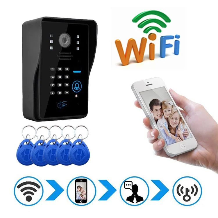 WF1002 1080P WiFi / IP Wireless Doorbell with Password and Card Unlock, Visual Intercom, EU Plug (CE, ROHS)