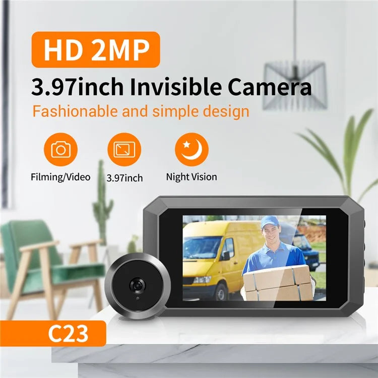 C23 1080P 3.97-Inch Screen Night Vision Doorbell Wide-Angle Camera for Home Security