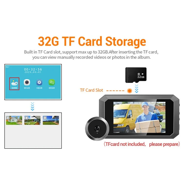 C23 1080P 3.97-Inch Screen Night Vision Doorbell Wide-Angle Camera for Home Security